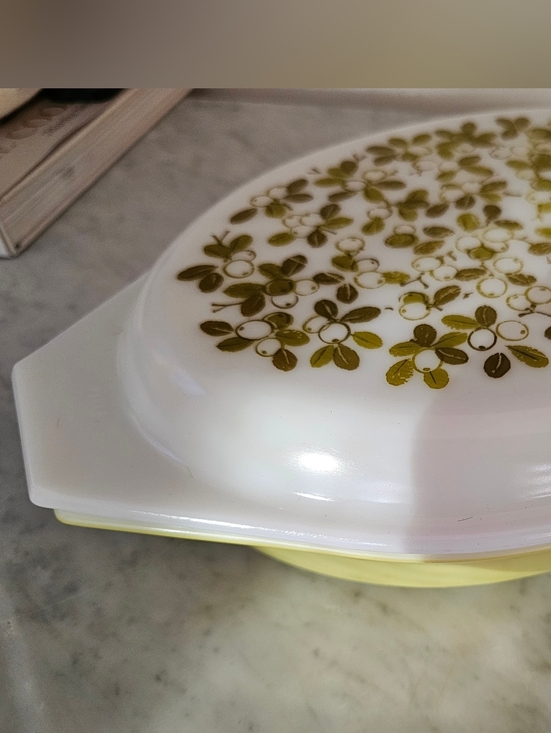 Pyrex Other - Pyrex White Yellow Olive Green Casserole Dish with Floral Design